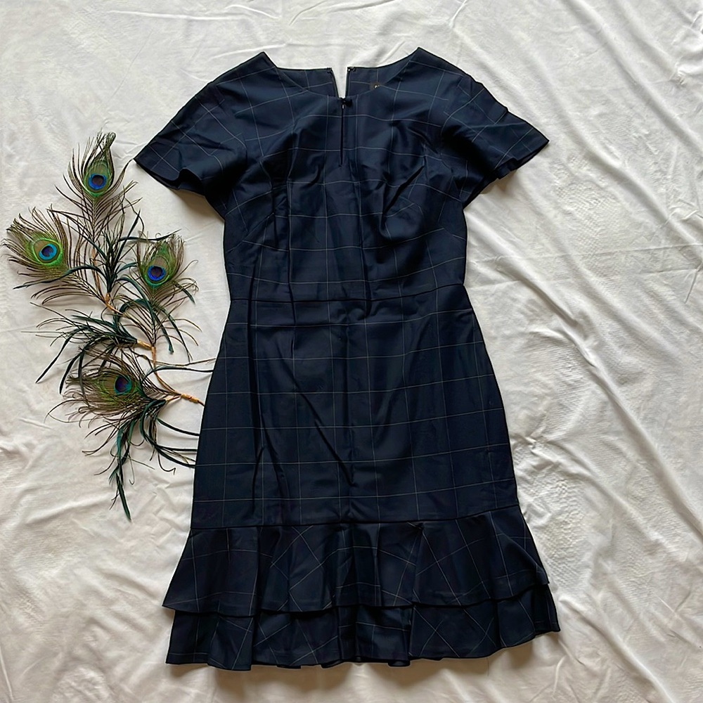 Banana Republic Dark Navy Dress - Cap Sleeves, Tiered Bottom, Peek-A-Boo Neck